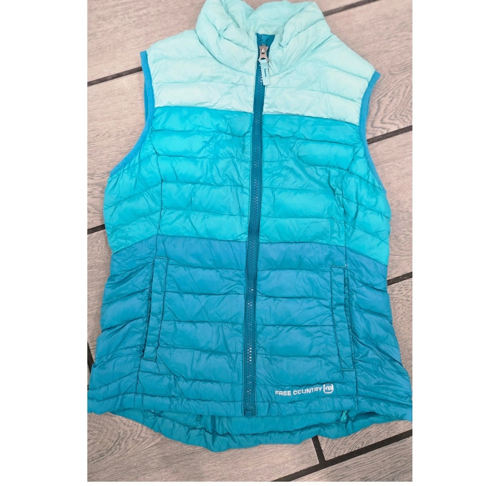 Free Country Girls Blue Ombre Down Puffer Vest Size Medium 10/12 Quilted Teal